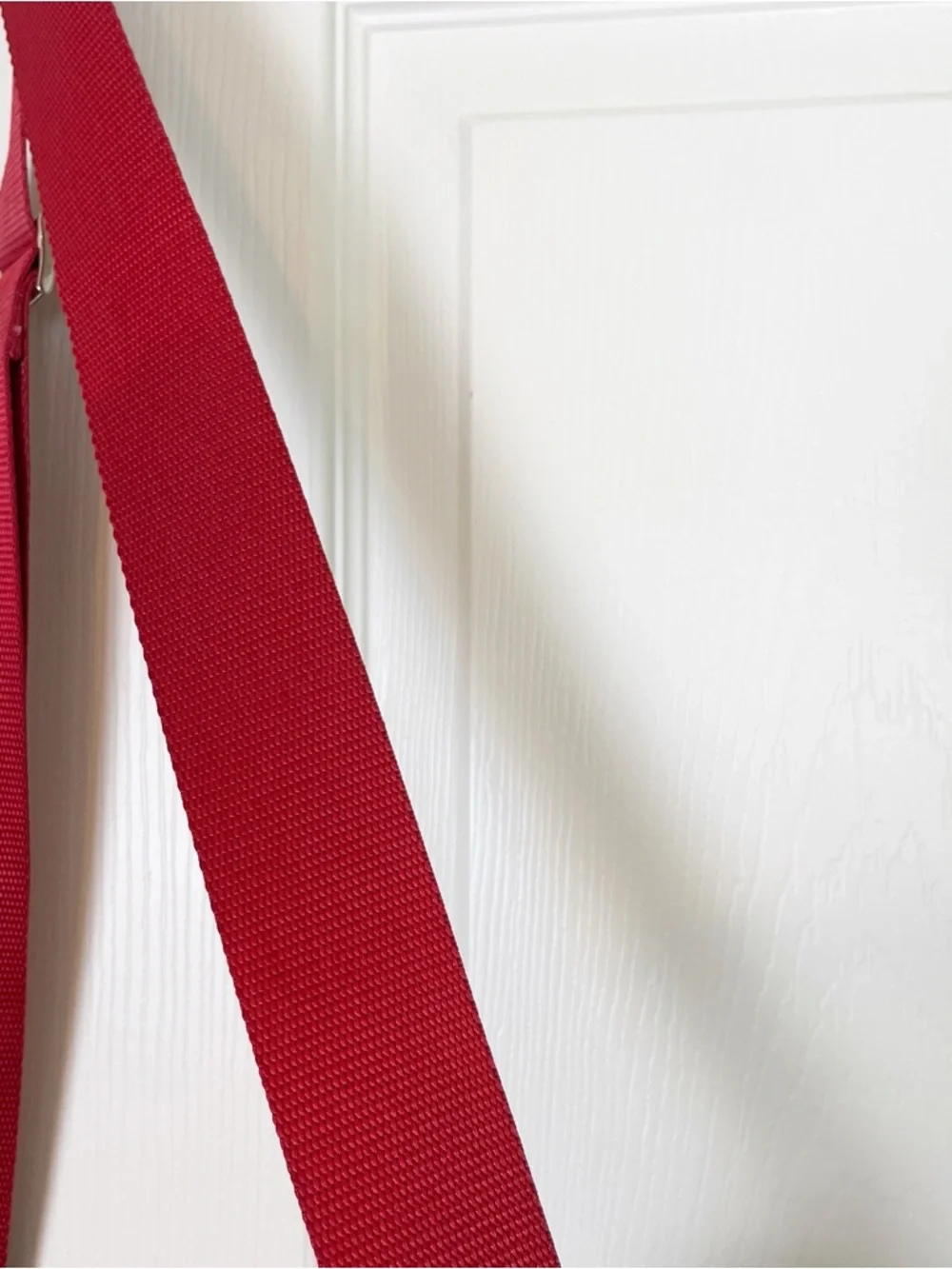 VINTAGE Prada Denim Crossbody Bag Red Leather Trim Y2K Canvas Messenger 4VA433 - Picture 14 of 14